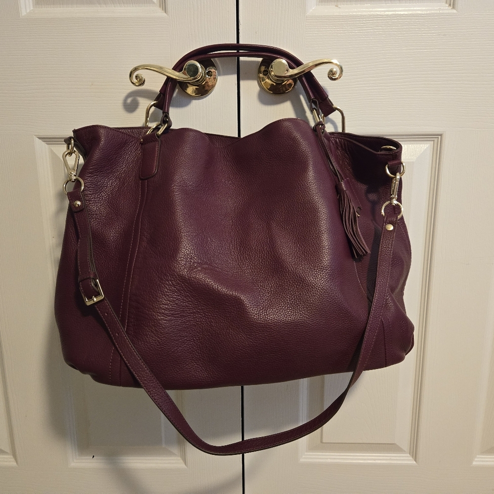 ❤️👜❤️G.I.L.I. Roma Large Pebbled Leather Tote in Deep Plum❤️👜❤️
